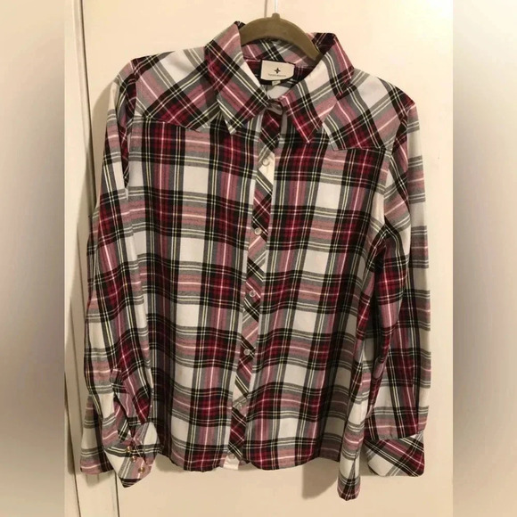 Tops - Tuckernuck Womens Red Cotton Plaid Long Sleeve Button Down Shirt Size XL